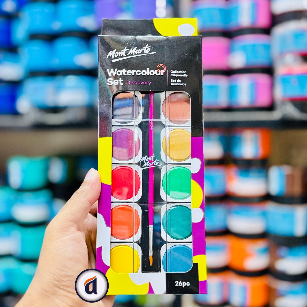 B0QcAMbMhFogpt5u4Pn.jpg Mont Marte Watercolour Painting Set 26pc - Image 1