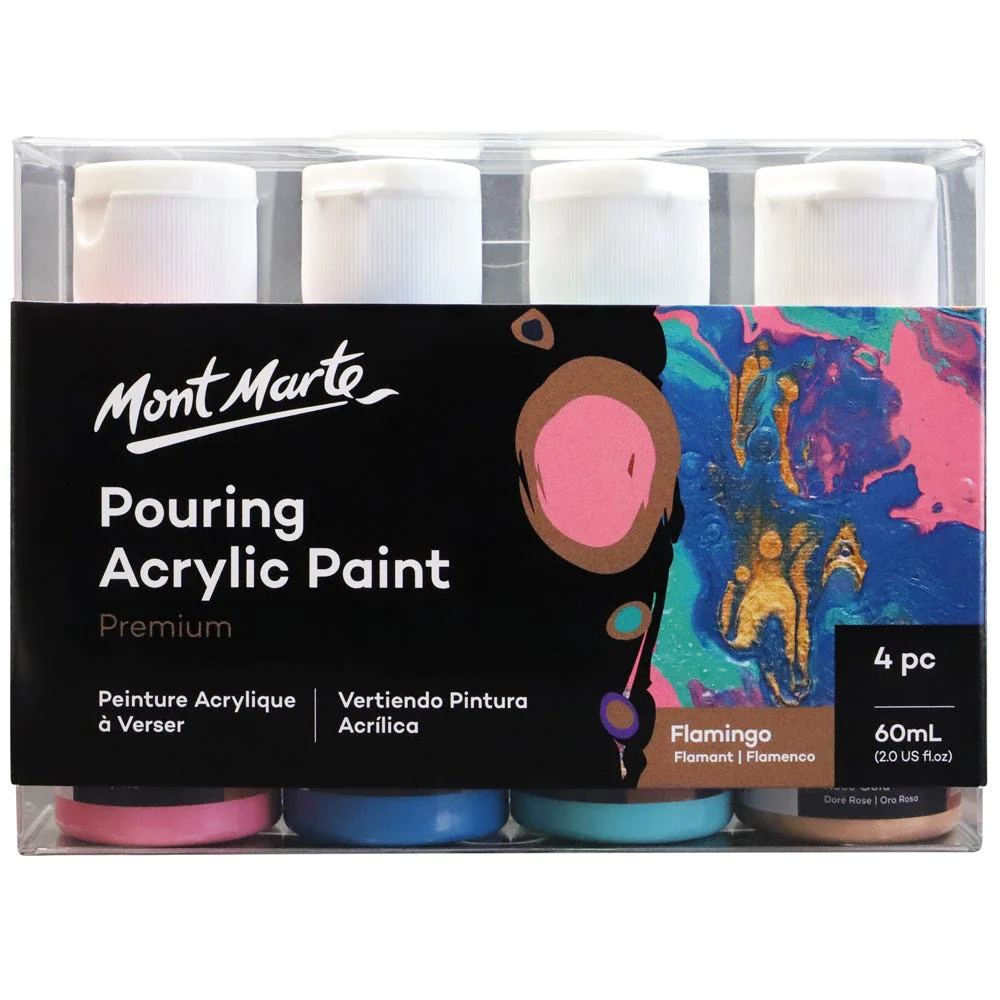 O54cS-xm6qhWPOQ5rOE.jpg Mont Marte Pouring Acrylic Paint Set 4pc x 60ml- Flamingo - Image 1