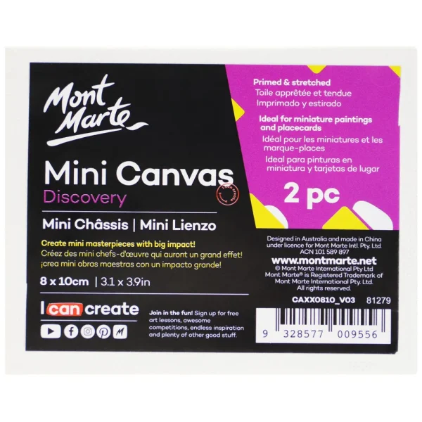 Mont Marte Mini Canvas 8 x 10cm (3.1 x 3.9in) 2pce