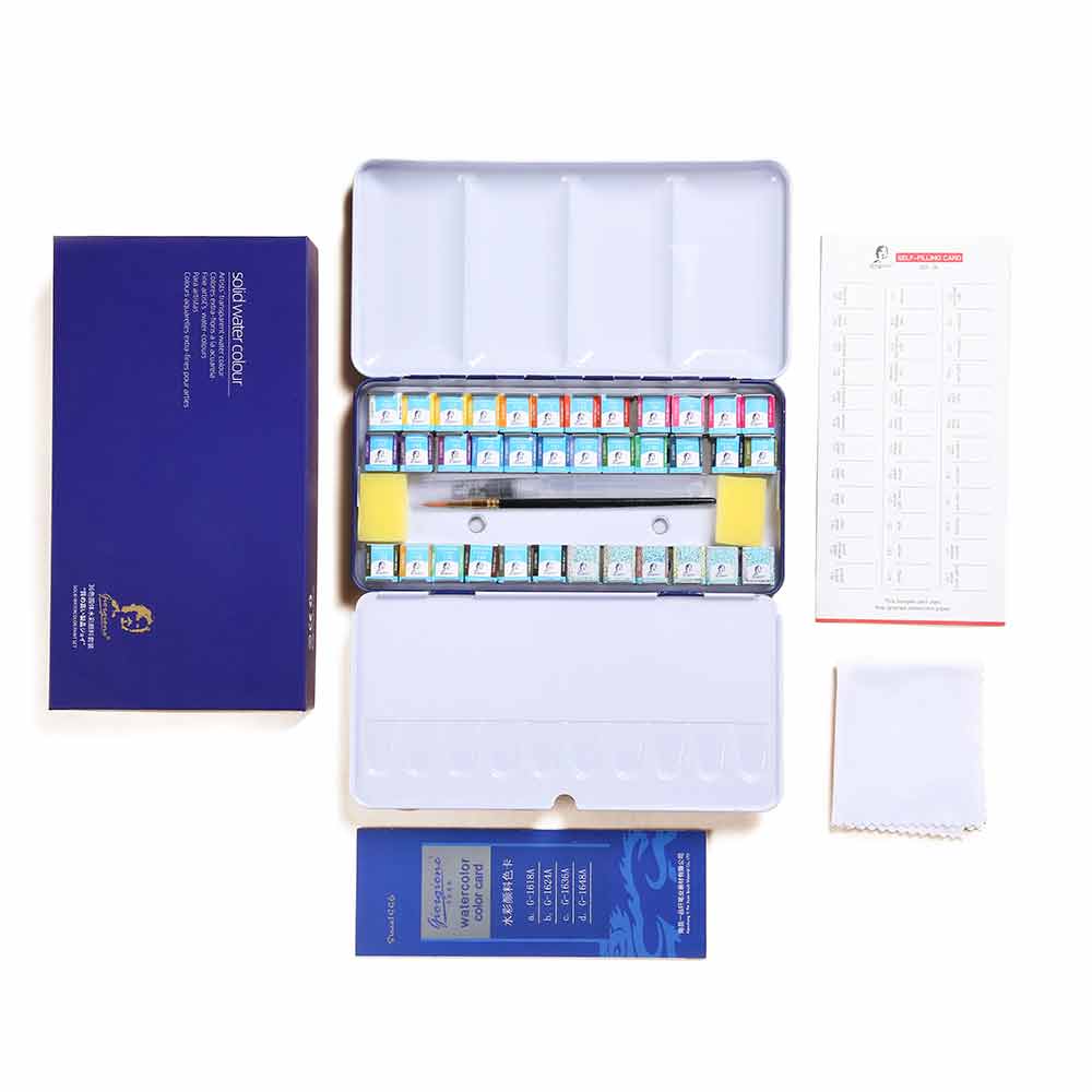 be9k8fCXLtWlodD5jb7.jpg Giorgione Solid Metallic Glitter Watercolor Tin Box Paint Set of 36 with Free Gifts - Image 1