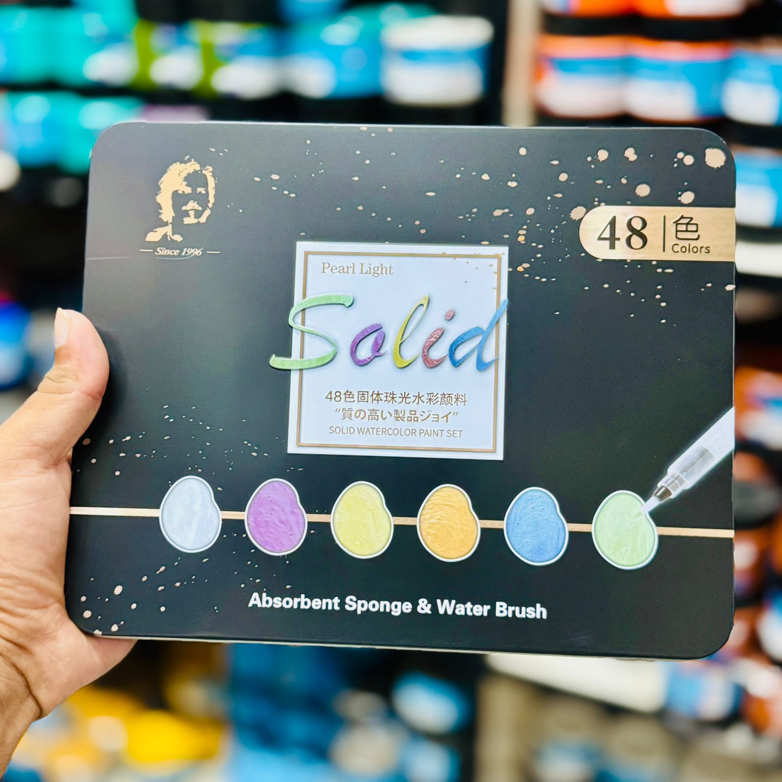 jGXRIf6nFWebCMVY2Sj.jpg Giorgione Solid Watercolor Glitter Metallic Paint Set 48 Tin Box G-ZG-48B - Image 1