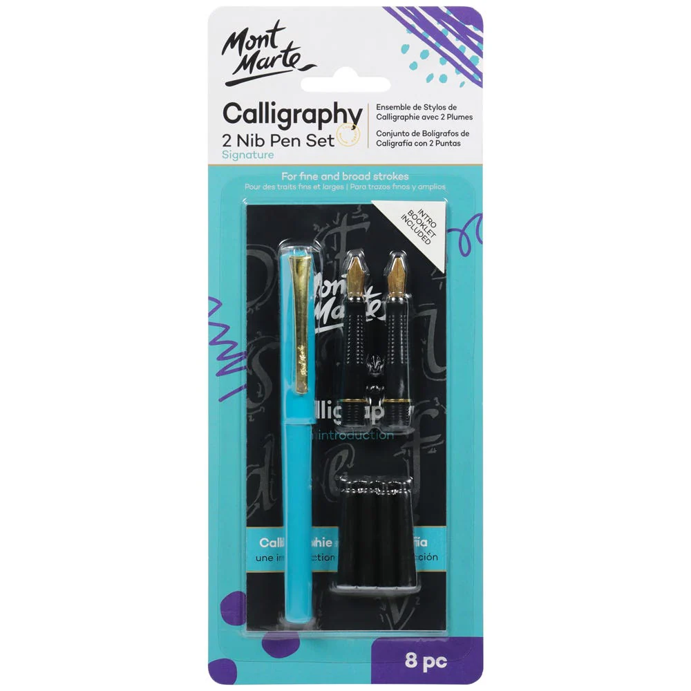 8P9FwzjXw0MH0dHKIlJ Mont Marte Calligraphy 2 Nib Pen Set 8pc - Image 1