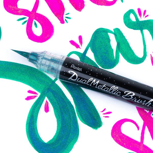 Pentel Dual Metallic Brush-Green Plus Metallic Blue - XGFH-DDX
