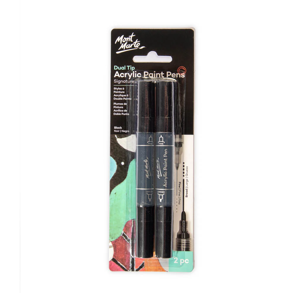 Mont-Marte-Dual-Tip-Acrylic-Paint-Pens-Black-2pc-MPN0158-F Mont Marte Dual Tip Acrylic Paint Pens Black 2pc - Image 1