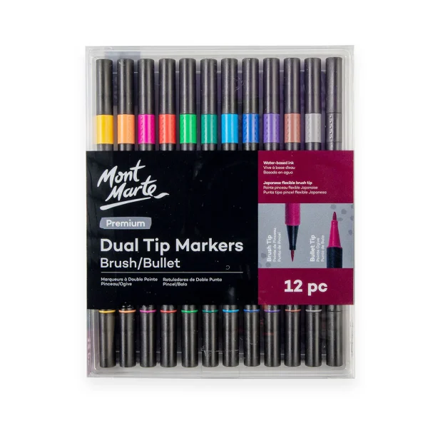 Mont Marte Dual Tip Markers Brush Bullet 12pc