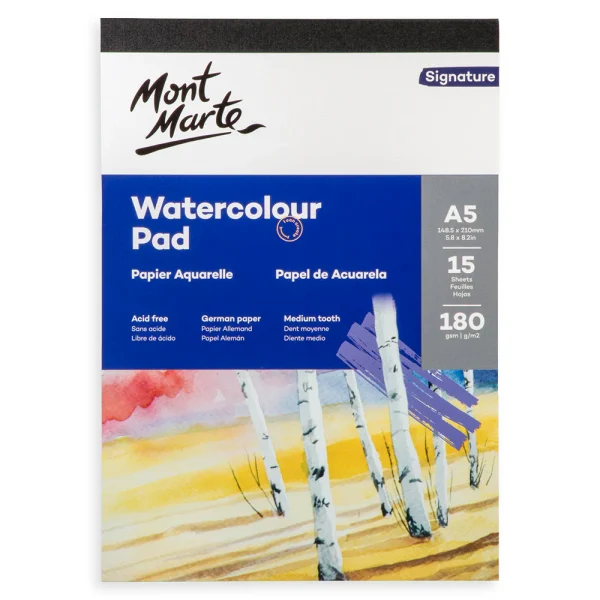 Mont Marte Watercolour Pad German Paper A5 180gsm 15 Sheet