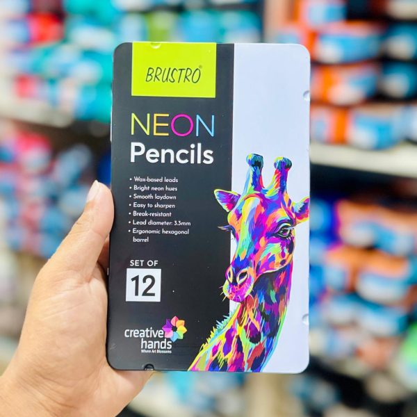 Brustro Neon Pencils — Set of 12 | 3.3 mm wax‑based leads