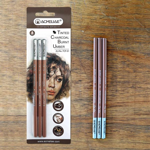 Acmeliae Tinted Burnt Umber Charcoal Pencil 3Pes Set