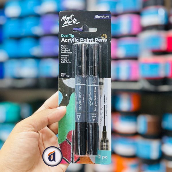 Mont Marte Dual Tip Acrylic Paint Pens Black 2pc