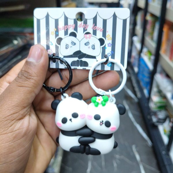 Cute panda couple keychain set