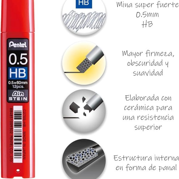 Pentel Refill Lead Ain Stein 0.5mm-HB (12PCS/Tube) - C275S-HBX