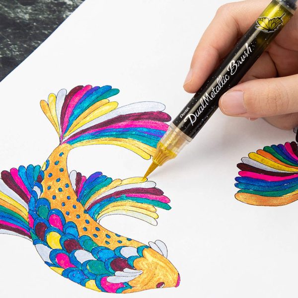 Dual Metallic Brush Pen -Gold - XGFH-DXX