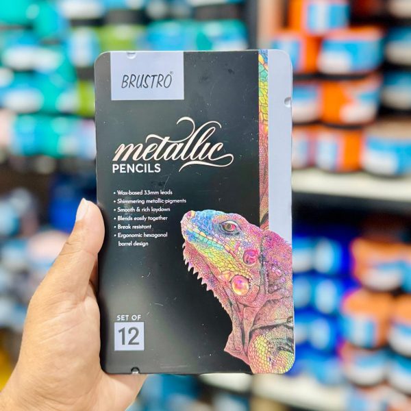 Brustro Metallic Pencils — Set of 12 | Wax‑Based 3.3 mm Cores