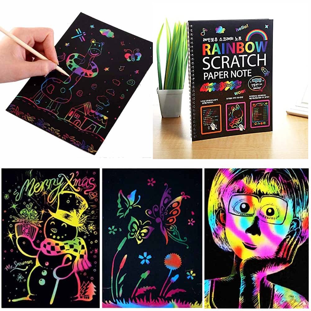 yYYqfyCsDuTh_X1F9gz.jpg Rainbow scratch note book color changing magic note books black A4 - Image 1