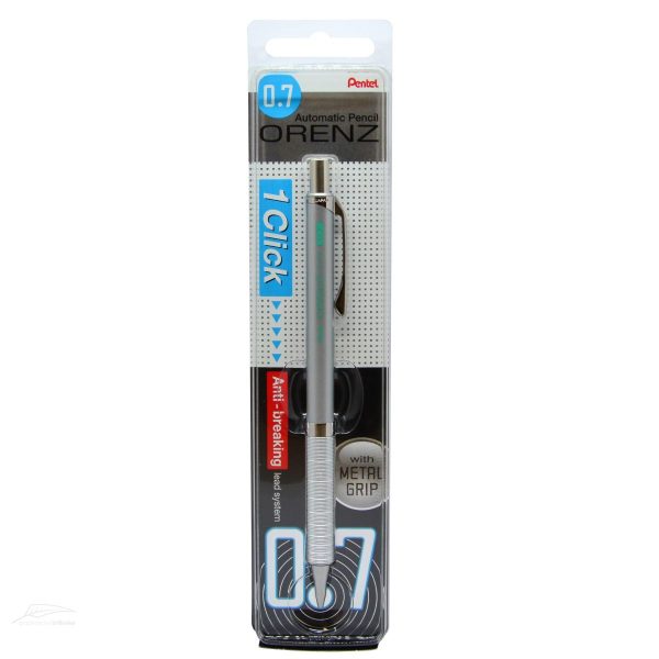 Pentel Orenz A. Mechanical Pencil 0.7mm With Metal GRIP Silver Barrel  1 Click Anti - Breaking Lead System